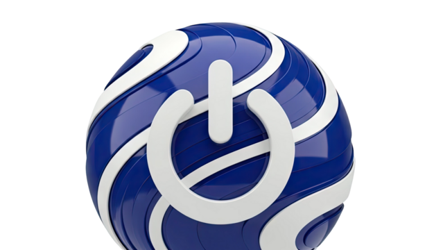 3D Render of Power Symbol on a Blue and White Swirled Sphere - Powered by Adobe