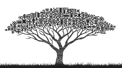 Black history month tree silhouette made of qr codes isolated on white background for african american heritage