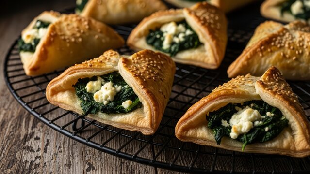 Golden triangle pastries filled with savory spinach and cheese, baked to flaky perfection