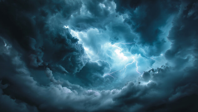 嵐の空に激しく光り輝く稲妻と巨大な積乱雲のドラマチックな風景