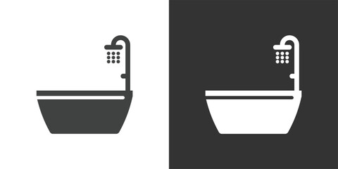 Fototapeta premium Bathtub and Shower icon. Solid glyph series icon