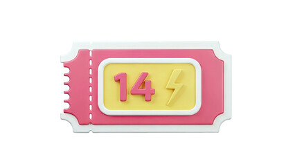 3D Pink Ticket with '14' and Lightning Bolt