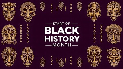 Gold illustrations on dark background for black history month celebration