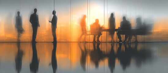 Business people in office with reflections