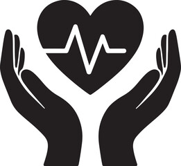 Heart with Pulse Line Held in Cupped Hands Symbolizing Cardiology Care and Health Protection