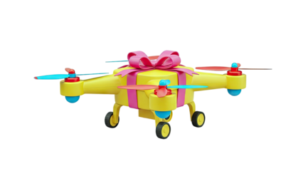 Yellow Drone with Pink Ribbon and Wheels