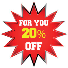 Naklejka premium Red Starburst For You 20 Percent Off Sale Tag discount offer