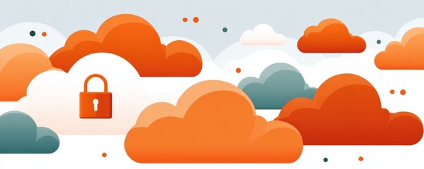 Open cloud with a security lock: colorful vector cloud icons symbolizing cloud security