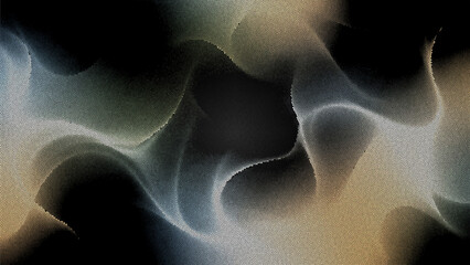 Abstract smoky dreamscape with soft gold and blue clouds on black background