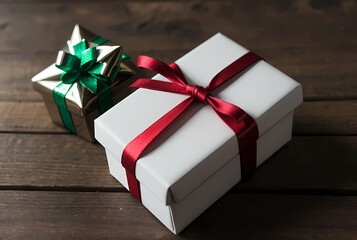 red gift box with green ribbon