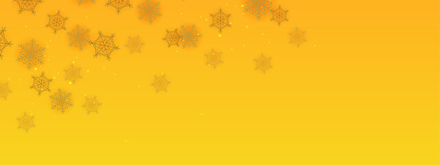 Fototapeta premium Warm golden amber gradient background with elegant linear snowflakes and yellow sparkles