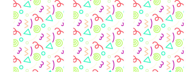 Repeating colorful geometric pattern arranged in vertical stripes on a white background