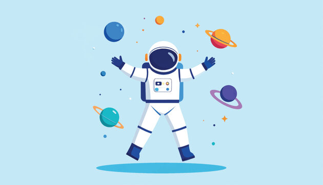 Astronaut Floating in Space with Planets.
