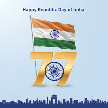 Happy Republic day illustration with a waving flag representing 77th republic day.