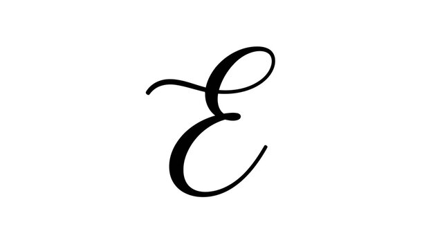 Elegant black cursive letter e on white background