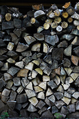 Rustic Firewood Stack Highlighting Textures and Natural Patterns in Organic Wood Pile