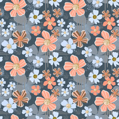 Fototapeta premium Peach and Grey Floral Seamless Repeat
