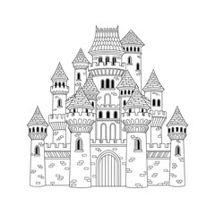 Obraz premium Detailed Outline Drawing of a Grand Medieval Castle.
