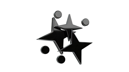 Black 3D Stars and Circles on White Background