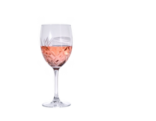 Two crystal wine glasses casting a heart shaped shadow,white background
