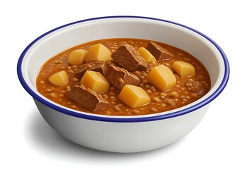 Beef Stew with Potatoes in BlueRimmed Bowl
