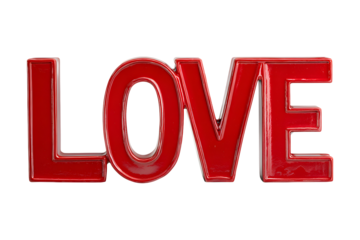 Red glossy 3d love word sign for Valentine typography, isolated on transparent background