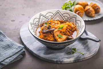 Savory sauerkrat soup with pork belly, fermented food full of fiber and vitamins