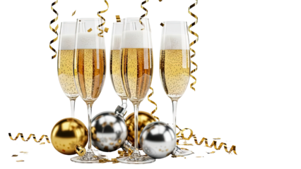 Champagne Glasses with Gold and Silver Decorations