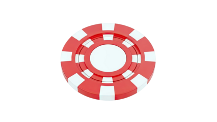Red and white striped poker chip on white background