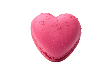 Pink heart shaped macaron cookie for Valentine dessert, isolated on transparent background