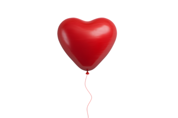 Single red heart balloon for Valentine party decor, isolated on transparent background