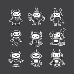 Adorable Hand-Drawn Robot Character Doodles Collection