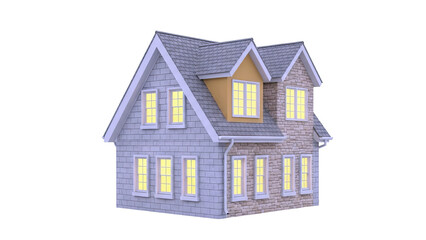 Fototapeta premium 3D Render of a Two-Story House with Stone and Shingle Exterior