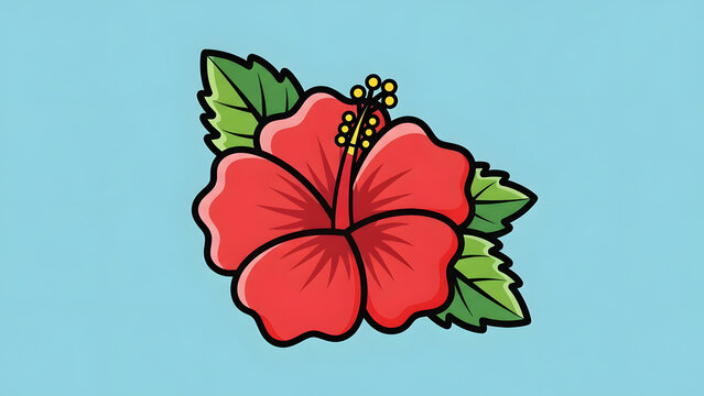 A charming and cute hibiscus cartoon flower illustration