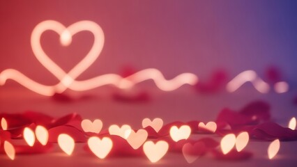 Romantic heart shaped lights and candles in red and pink