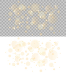 Elegant golden bokeh lights and glowing sparkles isolated on a transparent background. Perfect for luxury designs, festive compositions, overlays, and magical visual effects.