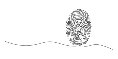 A continuous line art drawing of a human fingerprint, symbolizing unique identity and biometric security Vector, illustration