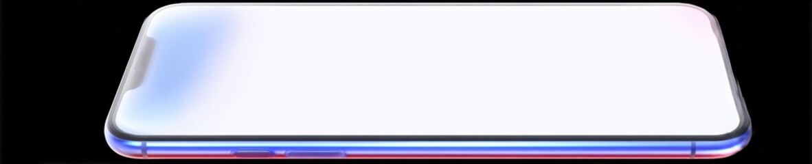 Fototapeta premium Modern smartphone mockup with blank white screen for mobile app design or web infographics, front view, transparent template with Plasma Blue and Neon Violet accents