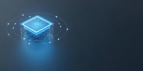 Futuristic technology digital chip glowing processor cyber network data flow blue light innovation abstract background minimal design modern concept Futuristic technology digital chip glowing