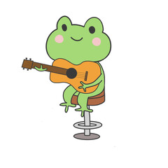 Obraz premium Cute Frog Playing Guitar – Kawaii Animal Music Character Illustration