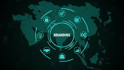 Global Brand Identity Development and Visual Branding Strategy Animation with World Map Icons