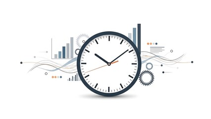 Time management and business analysis concept with clock and data visualizations