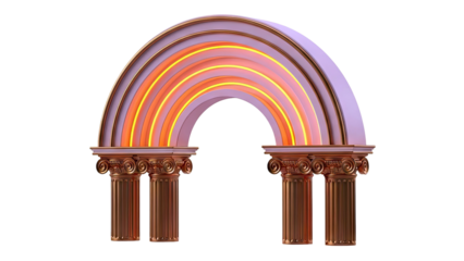 Art Deco Rainbow Archway with Neon Lights and Golden Columns