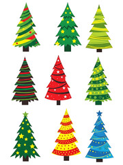 Obraz premium Colorful Christmas Trees Isolated on White Background