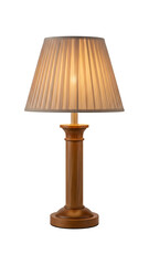 Obraz premium Brown Wooden Table Lamp with Beige Shade on White Background