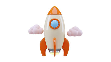 Cartoon Rocket Ship with Clouds