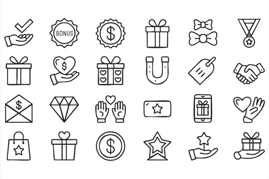 Bonus and Gift Icons for Marketing Campaigns, Cashback Systems, Apps
