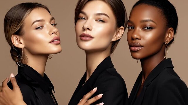 In a beautifully lit studio, three unique models reveal their captivating expressions and diverse styles. Each figure embodies confidence and artistry, creating an inspiring atmosphere