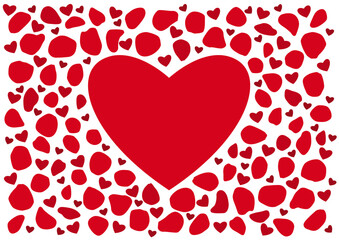 hearts and red rose petals and pattern on white background vector illustration