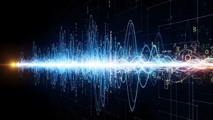 Sound waves visualization in digital format showing patterns and frequencies with bright colors and lines